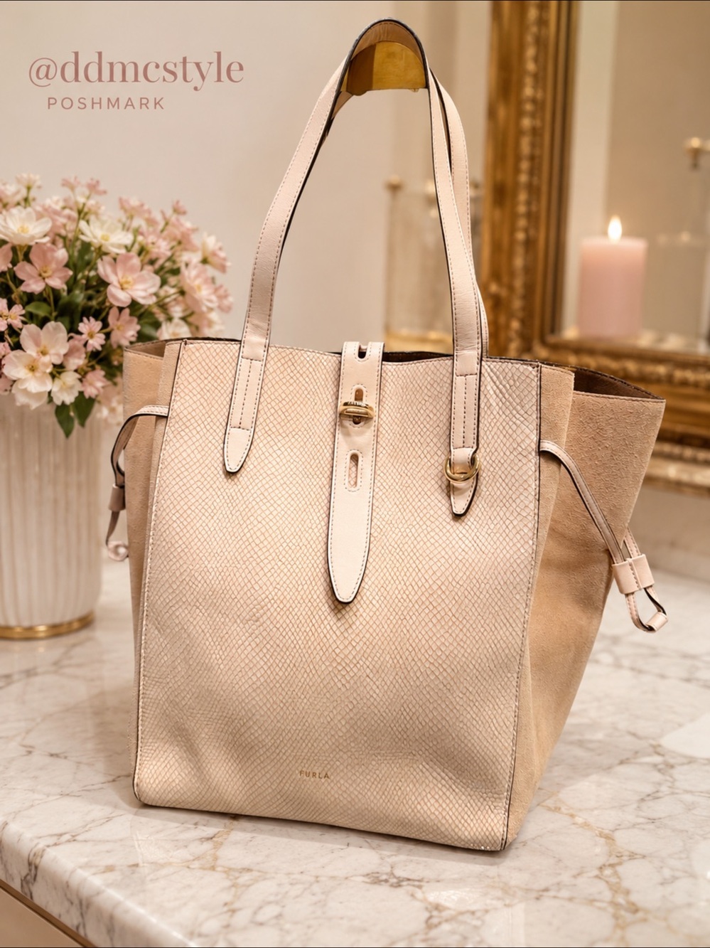 Women's Leather Tote Bag in Blush Pink